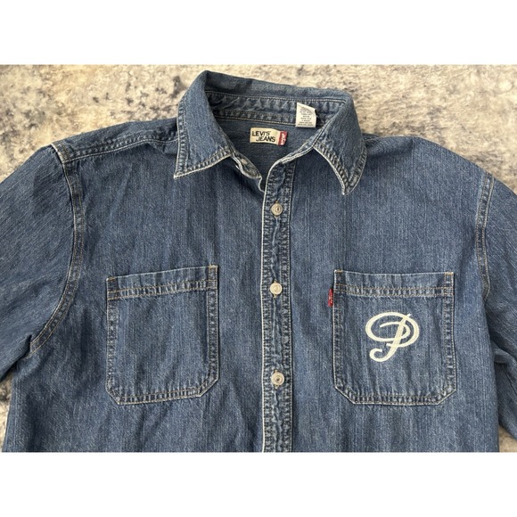 Vtg Levi's Jeans Denim Jean Shirt Metal Button Up Red Tab 90s Washed Levis - Picture 2 of 10